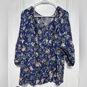 Floral Print Women's Blouse - Blue